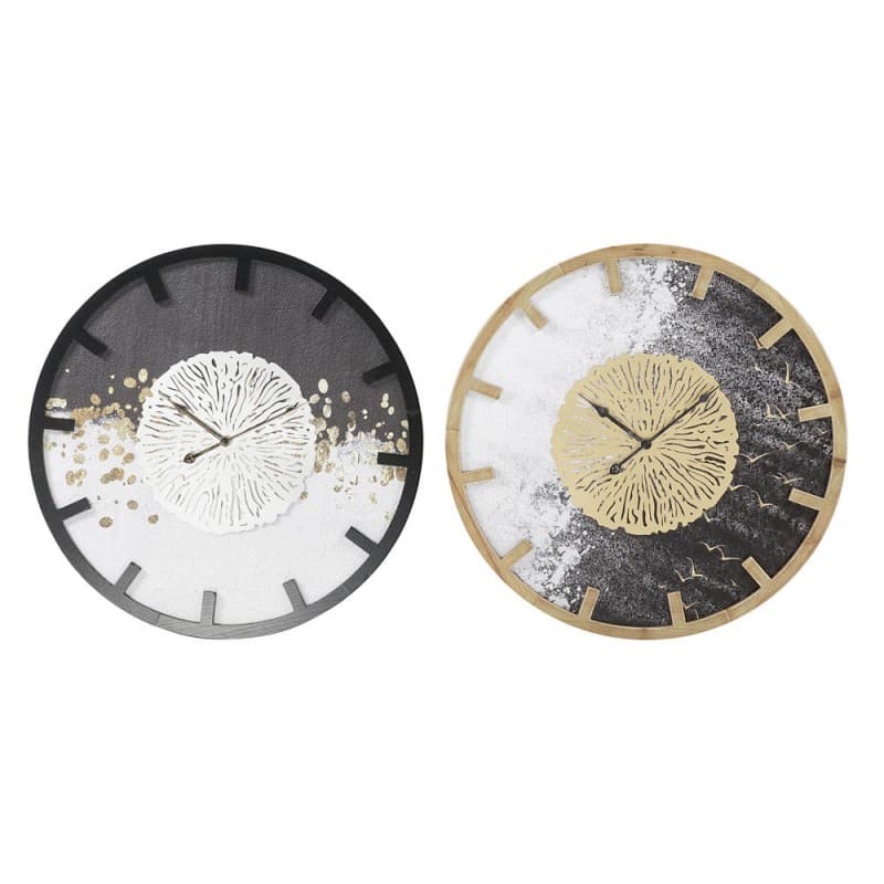 Väggklocka DKD Home Decor Svart Järn Gyllene Silvrig Trä MDF (2 pcs) (60 x 4.5 x 60 cm)
