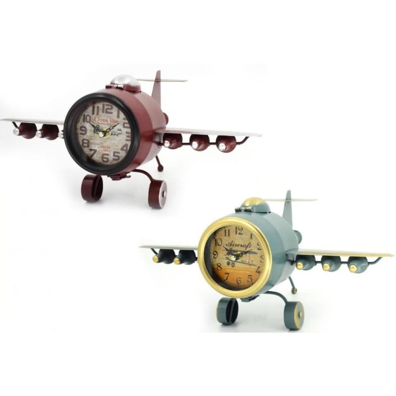 Asztali óra DKD Home Decor Flygplan Röd Blå Järn (42 x 25 x 20.5 cm) (2 pcs)