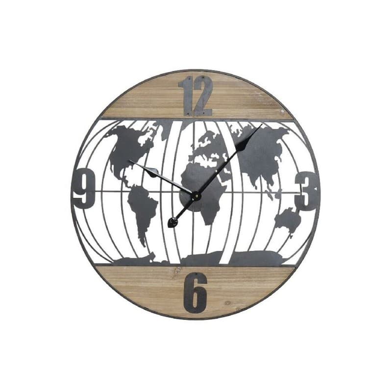Väggklocka DKD Home Decor Svart Järn Trä MDF Världskarta (60 x 2 x 60 cm)