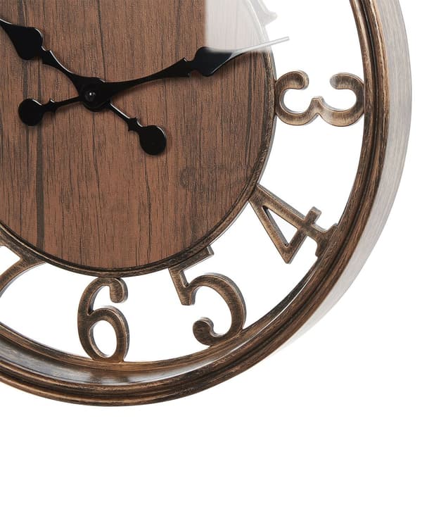 Vægur Brun Glas Aluminium ø 52 cm Rund Boligindretning Dekor Træ Look Antik Stor Køkkenur Vintage Arabertal Stue Soveværelse Tilbehør