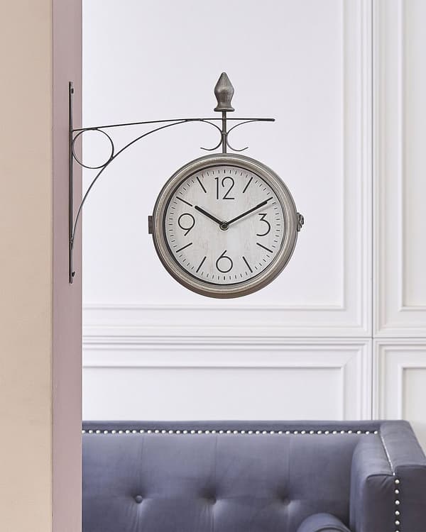 Veggklokke Sølv og Hvitt jern Vintage Design Tosidig