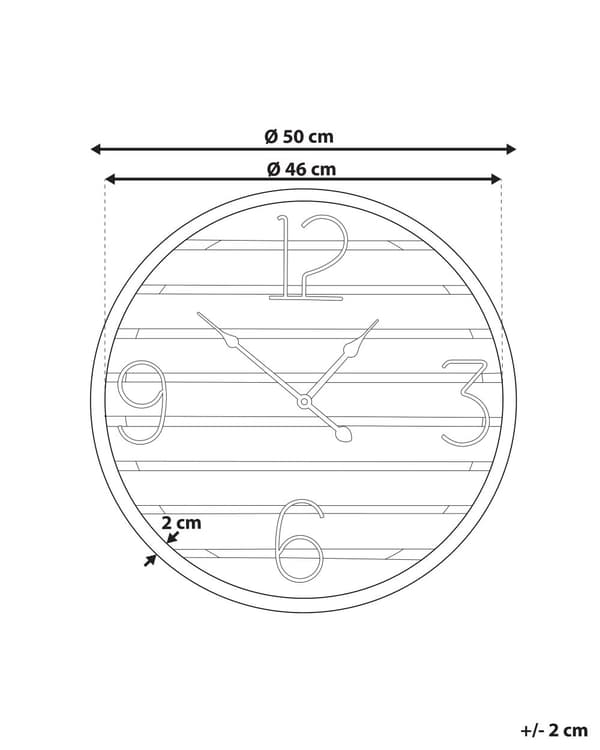 Veggklokke Mørkt tre Rund ø 50 cm Håndlaget Hvit metallramme Moderne og klassisk design