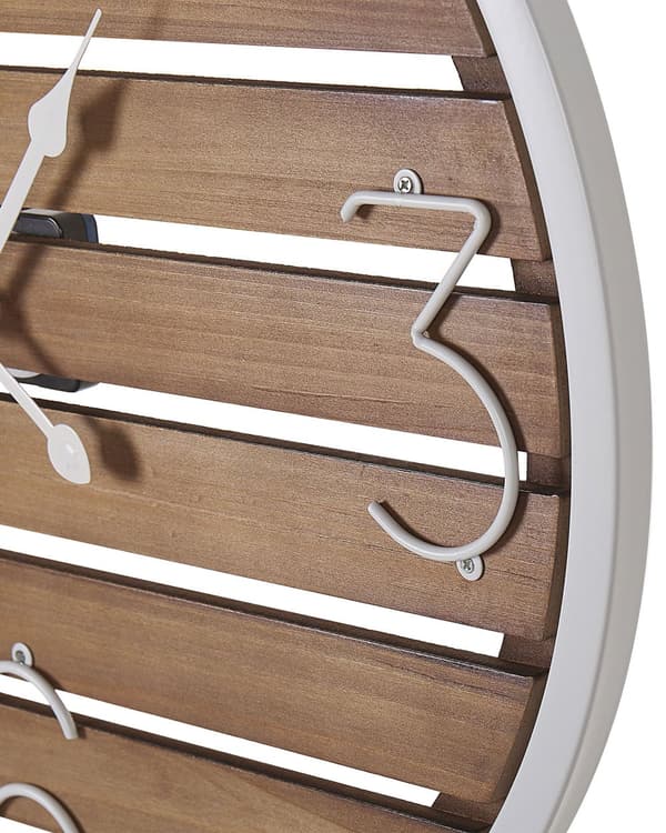 Veggklokke Mørkt tre Rund ø 50 cm Håndlaget Hvit metallramme Moderne og klassisk design