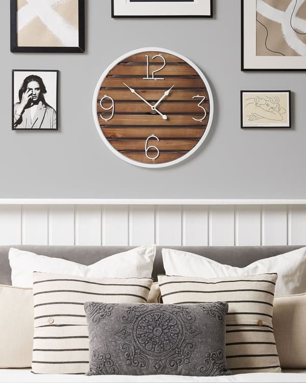 Veggklokke Mørkt tre Rund ø 50 cm Håndlaget Hvit metallramme Moderne og klassisk design