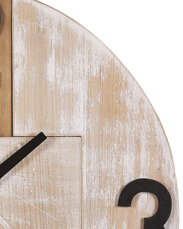 Veggklokke Lyst tre Rund ø 60 cm Håndlaget Ansikt Svart Rustikk Minimalistisk
