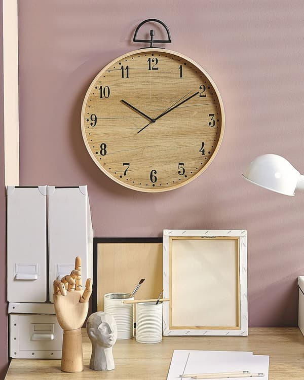 Veggklokke MDF Lys Tre 40 cm Vintage Design Treeffekt Rund