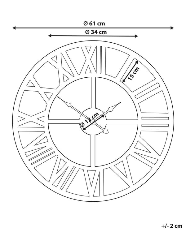 Veggklokke Gull Jernramme 61 cm Klassisk Design Romertall Rund