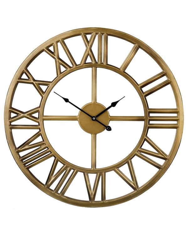 Veggklokke Gull Jernramme 61 cm Klassisk Design Romertall Rund