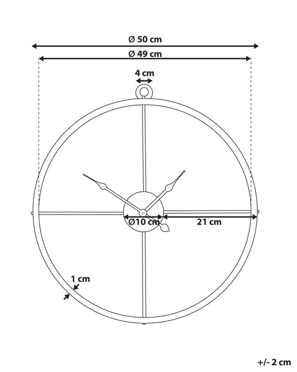 Veggklokke Gull Farge i Jernramme ø 50 cm Uten Tall Minimalistisk Design Stilig