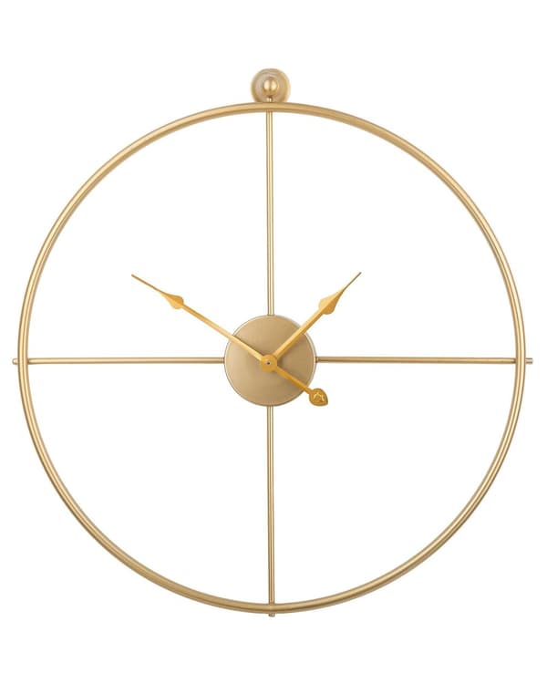 Veggklokke Gull Farge i Jernramme ø 50 cm Uten Tall Minimalistisk Design Stilig
