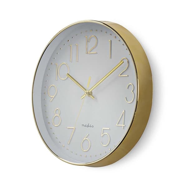 Nedis Väggklocka | Diameter: 300 mm | Plast | Guld / Vit