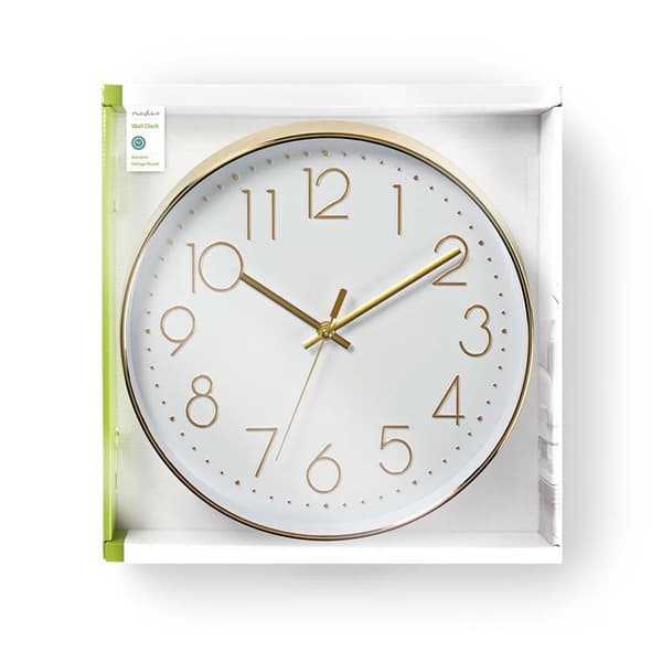 Nedis Väggklocka | Diameter: 300 mm | Plast | Guld / Vit
