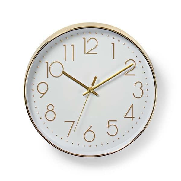 Nedis Väggklocka | Diameter: 300 mm | Plast | Guld / Vit