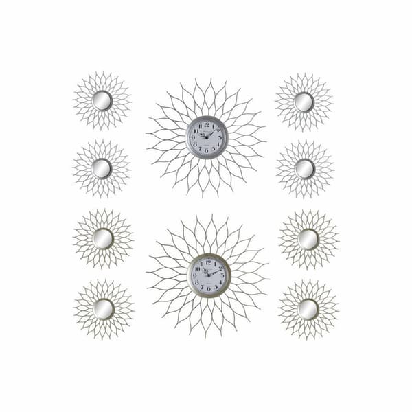 Klocka DKD Home Decor Silver Champagne polypropen Speglar (5 pcs) (2 pcs)