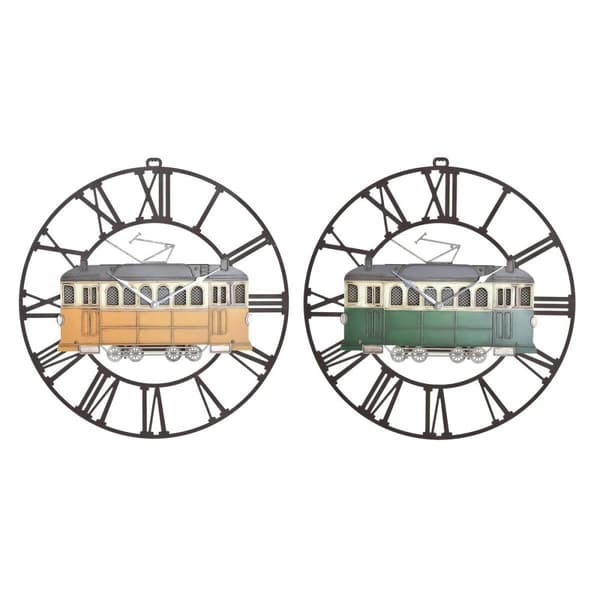 Vægur DKD Home Decor 49,5 x 3,5 x 48 cm Metal Grøn Gul Vintage Tog (2 enheder)