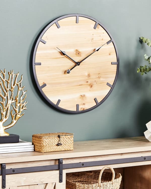 Veggklokke Lyst tre Metall ø 60 cm Rund form Moderne design Tilbehør Dekorasjon Hjemmekontor Stue