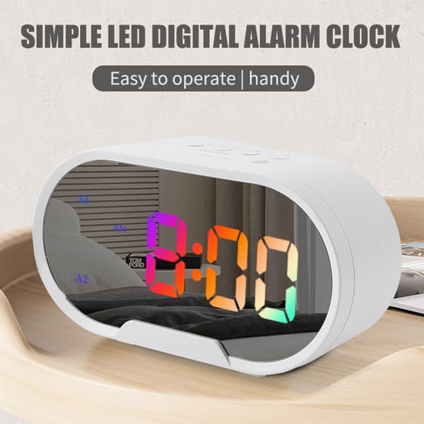 Digitalt vækkeur trinløst dæmpende snooze funktion 2 USB port spejl overflade