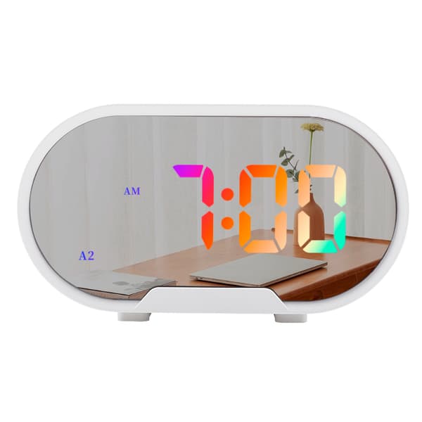 Digitalt vækkeur trinløst dæmpende snooze funktion 2 USB port spejl overflade