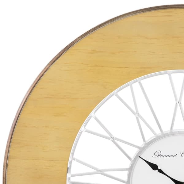 WOMO-DESIGN | XXL Suuri seinäkello Alfheim pyöreä Ø85 cm Valkoinen-Luonnonvärinen; puu-metalli; Vintage-tyyli; Retro-sisustus; Roomalaiset numerot;
