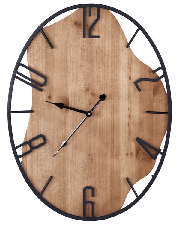 Vægur Lyst Træ Sort 46 x 60 cm Rundt Ur til Væg med Tal Moderne Væg Ur til Stuen Køkkenur Design Tilbehør Stueur