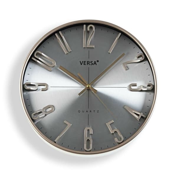Väggklocka Versa Silvrig Plast Kvarts 4,3 x 30 x 30 cm