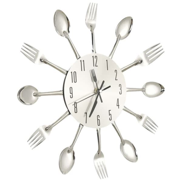 vægur med ske- og gaffeldesign 31 cm aluminium sølvfarvet
