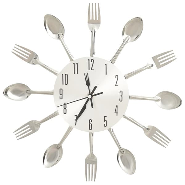 vægur med ske- og gaffeldesign 31 cm aluminium sølvfarvet