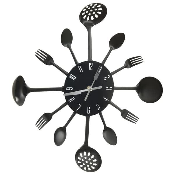325163 Wall Clock with Spoon and Fork Design Black 40 cm Aluminium