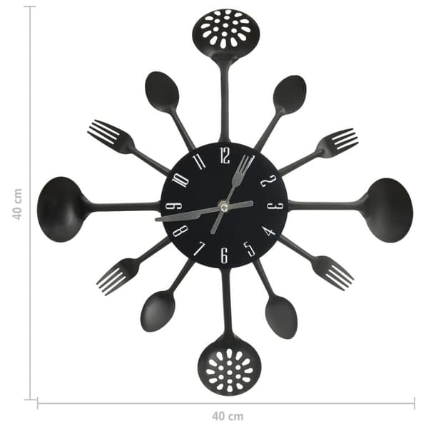 325163 Wall Clock with Spoon and Fork Design Black 40 cm Aluminium