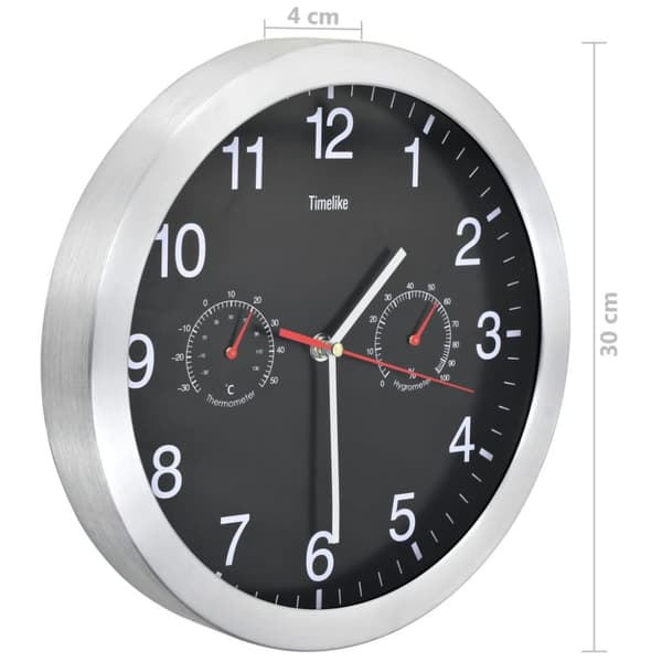 vidaXL vægur med kvarts-urværk hygrometer og termometer 30 cm sort -  Vægure