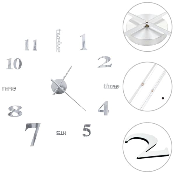 vidaXL Väggklocka 3D modern design 100 cm XXL silver - Väggklockor