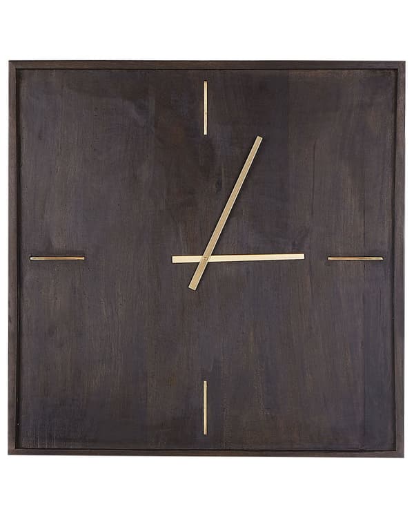 Vægur Sort Mangotræ 61 x 61 cm Firkantet form Gulddetaljer Uden tal Minimalistisk design Tilbehør Dekoration Vægur