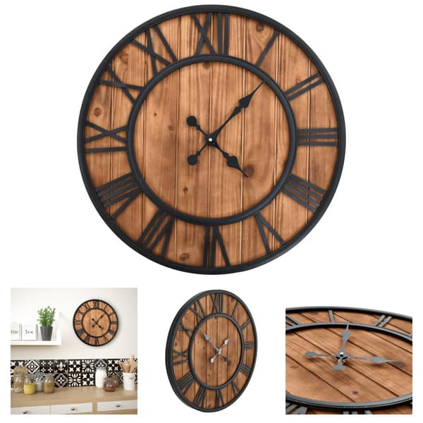 The Living Store Väggklocka med Quartz-urverk trä och metall 60 cm XXL - Väggklockor