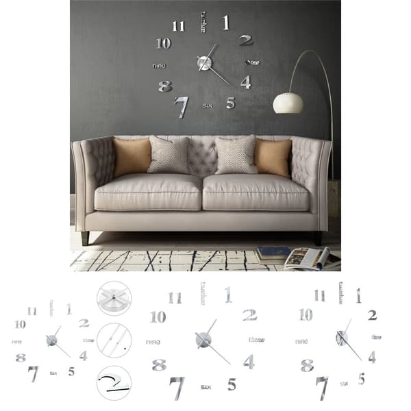 The Living Store Väggklocka 3D modern design 100 cm XXL silver -  Väggklockor