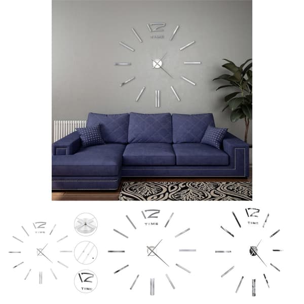 The Living Store 3D-seinäkello moderni muotoilu 100 cm XXL hopea -  Seinäkellot