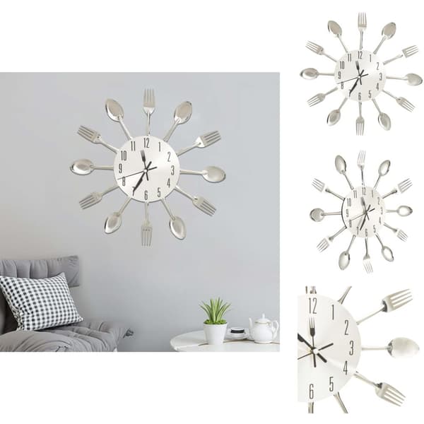 Väggklockor - Living Väggklocka med sked- och gaffeldesign silver 31 cm aluminium