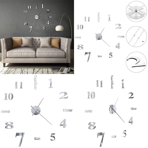 Väggklocka 3D modern design 100 cm XXL silver - 3D-väggklocka - Väggklocka - Home & Living