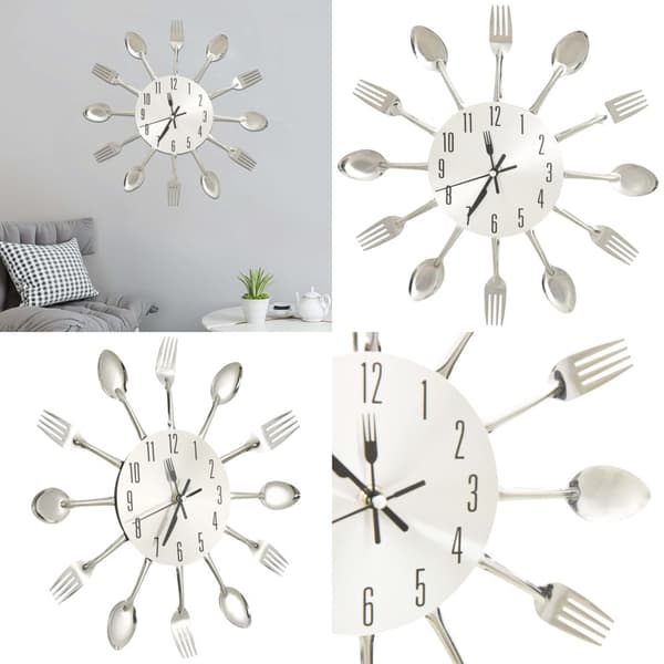 Vægur med ske- og gaffeldesign 31 cm aluminium sølvfarvet - Vægur - Vægure - Home & Living