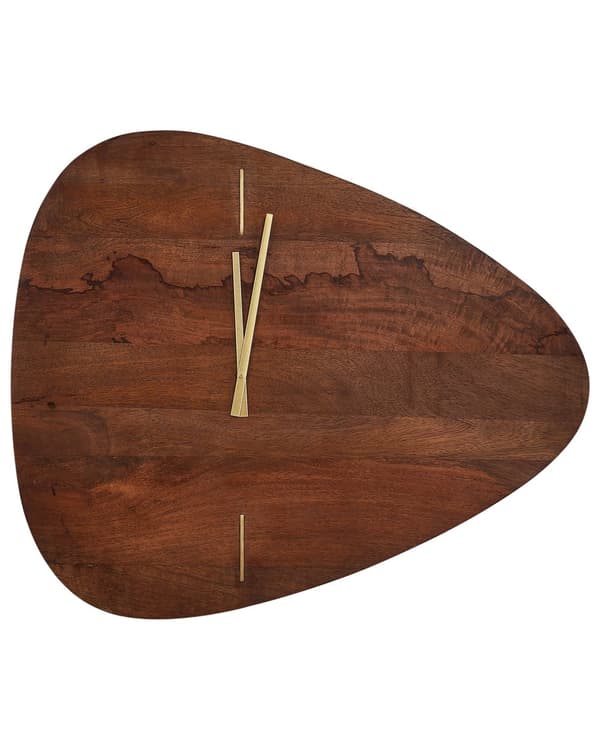 Väggklocka Mörkt trä Mangoträ 71 x 61 cm Oregelbunden Form med Gulddetaljer Sovrum Vardagsrum