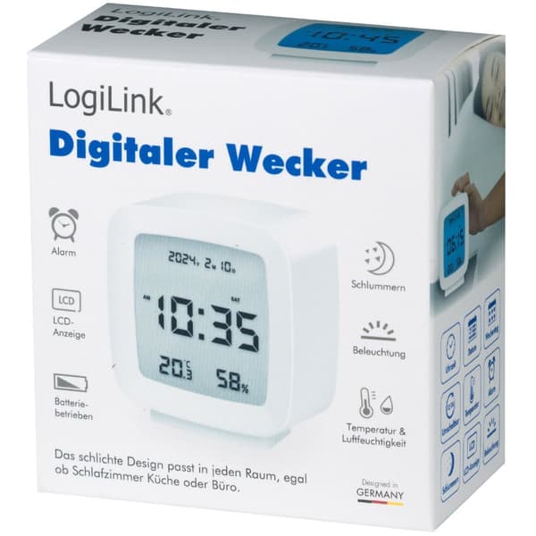 Digital vekkerklokke med dato, temp, fuktighet