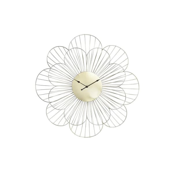 Väggklocka DKD Home Decor Blomster Gyllene Metall (57 x 4 x 57 cm)