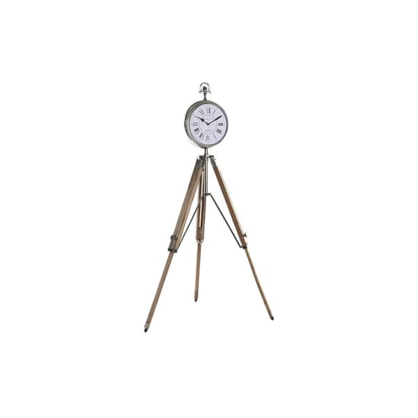 Asztali óra DKD Home Decor 22 x 40 x 80 cm Naturell Silvrig Aluminium Tripod Mangoträ Traditionell