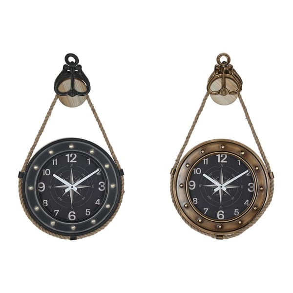 Väggklocka DKD Home Decor 43 x 8 x 71 cm Glas Svart Gyllene Järn (2 antal)