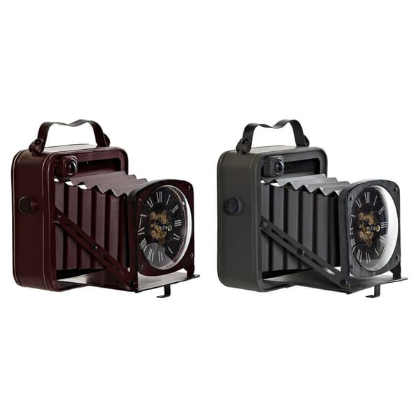 Stalinis laikrodis DKD Home Decor Burgundi Kamera 19 x 15 x 20 cm Punainen Tumman harmaa Rauta Vintage (2 osaa)