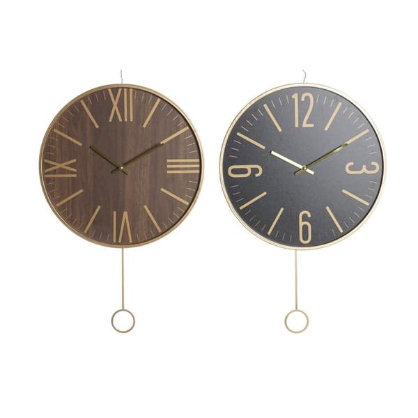 Veggklokke DKD Home Decor 40 x 4 x 40 cm Svart Brun Jern Pendler Tre MDF (2 enheter)