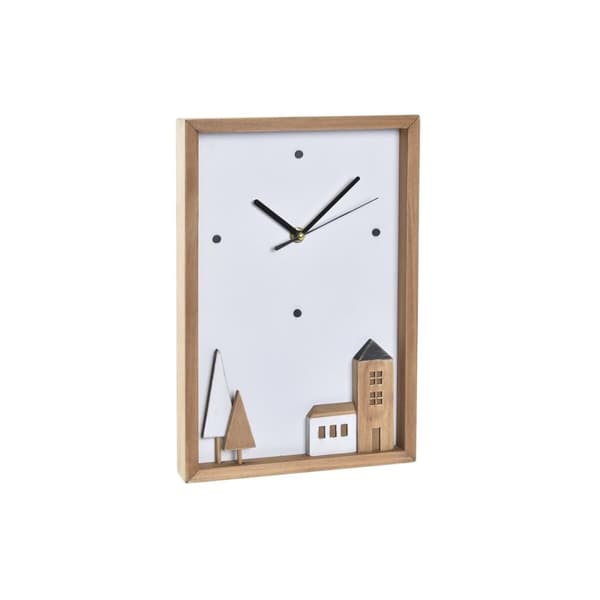 Väggklocka DKD Home Decor Vit Brun Trä Aluminium Hus Urban 20 x 4 x 30 cm