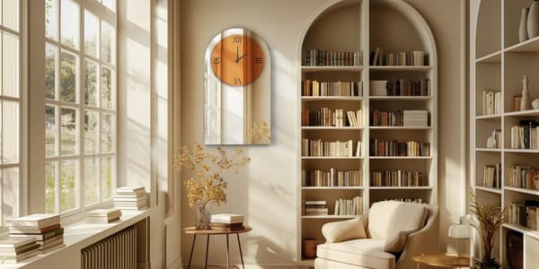 Väggmonterad Spegelklocka, Bågformad Design, Lättläst Tid,Silverbrun