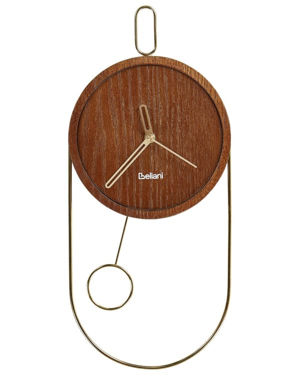 Väggklocka Mörkt Trä MDF Metall 20 x 45 cm Väggur Design utan Siffror Pendel Vardagsrum Kontor