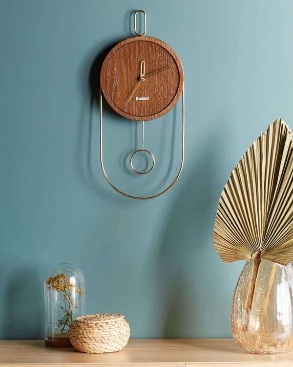 Väggklocka Mörkt Trä MDF Metall 20 x 45 cm Väggur Design utan Siffror Pendel Vardagsrum Kontor
