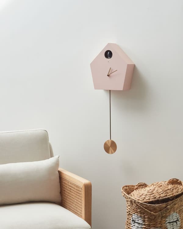 Väggklocka Rosa MDF Syntetmaterial 24 x 63 cm Design utan Siffror Pendel Väggur för barn Vardagsrum Barnrum